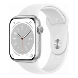 Apple Watch Series 8 45mm (GPS + Cellular) - Silver Stainless Steel with White Sport Band (Refurbished)