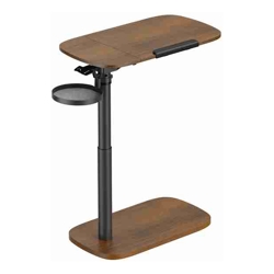 Brateck Storage-Savvy Height Adjustable Mobile Side Table Gas-Lift Sit-Stand Desk tabletop 723x400mm weight capacity 10kg (Walnut)