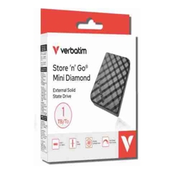 Verbatim 32025 Store'n'Go Mini Diamond SSD USB-C 1TB USB 3.2 Gen 2 1000MB/s Read/Write USB Flash Drive External SSD