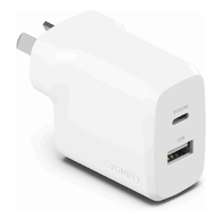 Cygnett PowerPlus 32W Dual Port (20W USB-C + 12W USB-A) PD Fast Wall Charger-White(CY4772PDWCH),Palm-Size,Portable,Charge 2x Devices,2 Years Warranty