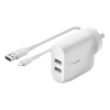 Belkin - Belkin 2 PORT WALL CHARGER 12W USB-A (2) BOOST CHARGE WHITE Include USB-A TO LGN CABL
