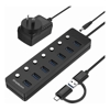 USB 3.0 Cables - Simplecom CH375C USB-A and USB-C to 7-Port USB 3.0 Hub 5Gbps Individual Switches and Power Adapter