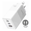 Just You PC Home & Wall Chargers - Just You PC Oxhorn 65W GaN Type C fast Charger 3 Port 2xUSB-C 1xUSB-A PD3.0 QC4.0 PPS AUS Approved C-tick White with