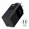 Just You PC Home & Wall Chargers - Just You PC Oxhorn 65W GaN Type C fast Charger 3 Port 2xUSB-C 1xUSB-A PD3.0 QC4.0 PPS AUS Approved C-tick Black with 1m
