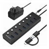 Simplecom Docks & Port Replicators - Simplecom CH375C USB-A and USB-C to 7-Port USB 3.0 Hub 5Gbps Individual Switches and Power Adapter